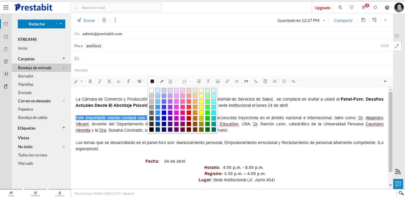 Redacta tus mensajes con un potente editor de textos